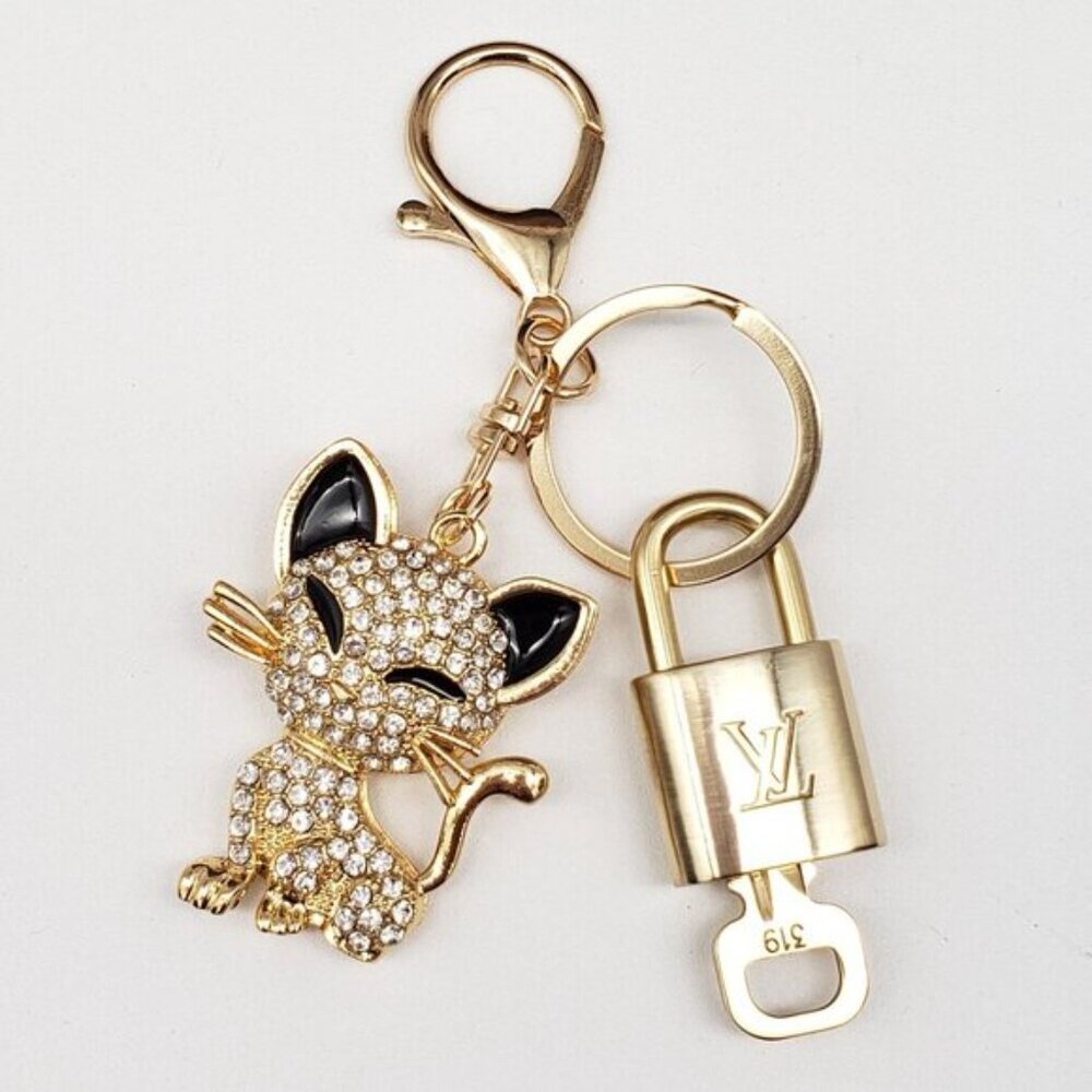 Authentic Louis Vuitton Gold Padlock 🔒 Shiny LV Key + Bag Unbranded Cat Charm